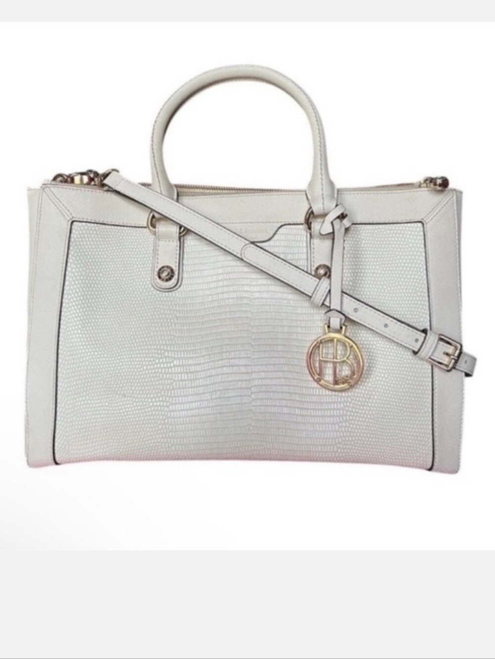 Henri Bendel Ivory Leather Satchel w/ Crossbody EUC
